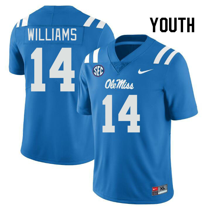 Youth #14 Demarko Williams Ole Miss Rebels College Football Jerseyes Stitched Sale-Powder Blue